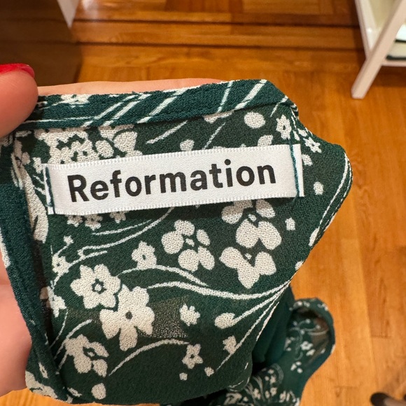 Reformation 8 Doutzen Floral Mini 3/4 Sleeve Dress Ruffle Fir & Flare Lake Green - Picture 12 of 15